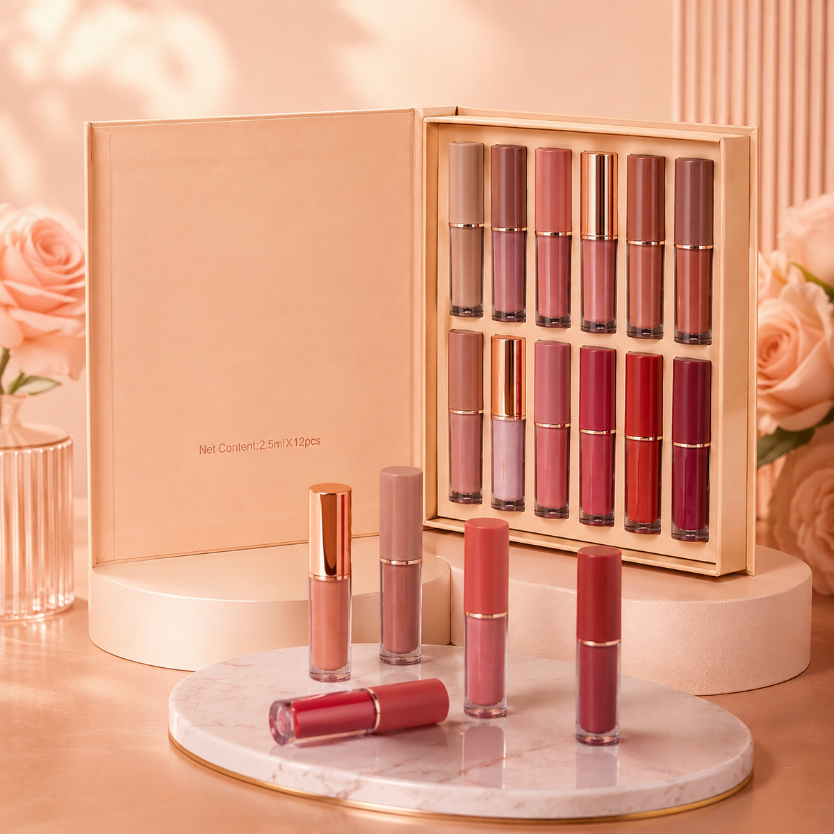 12 Color Matte and Pearlescent Liquid Lipstick Set