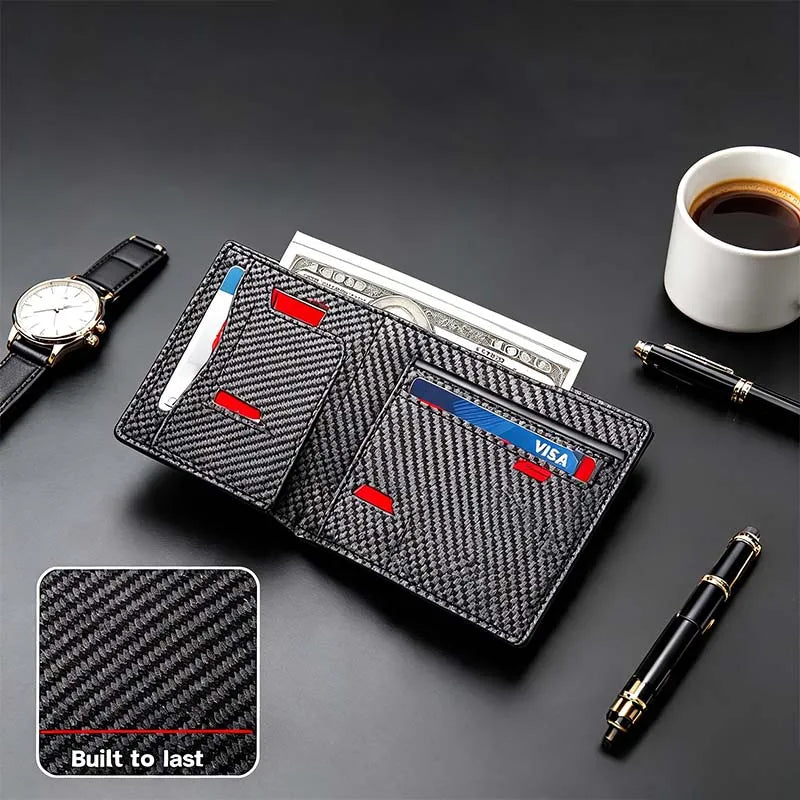 Men's RFID Minimalist Bifold Wallet - 1 ID Window, Pop-Up Card Holder, Money Clip💳