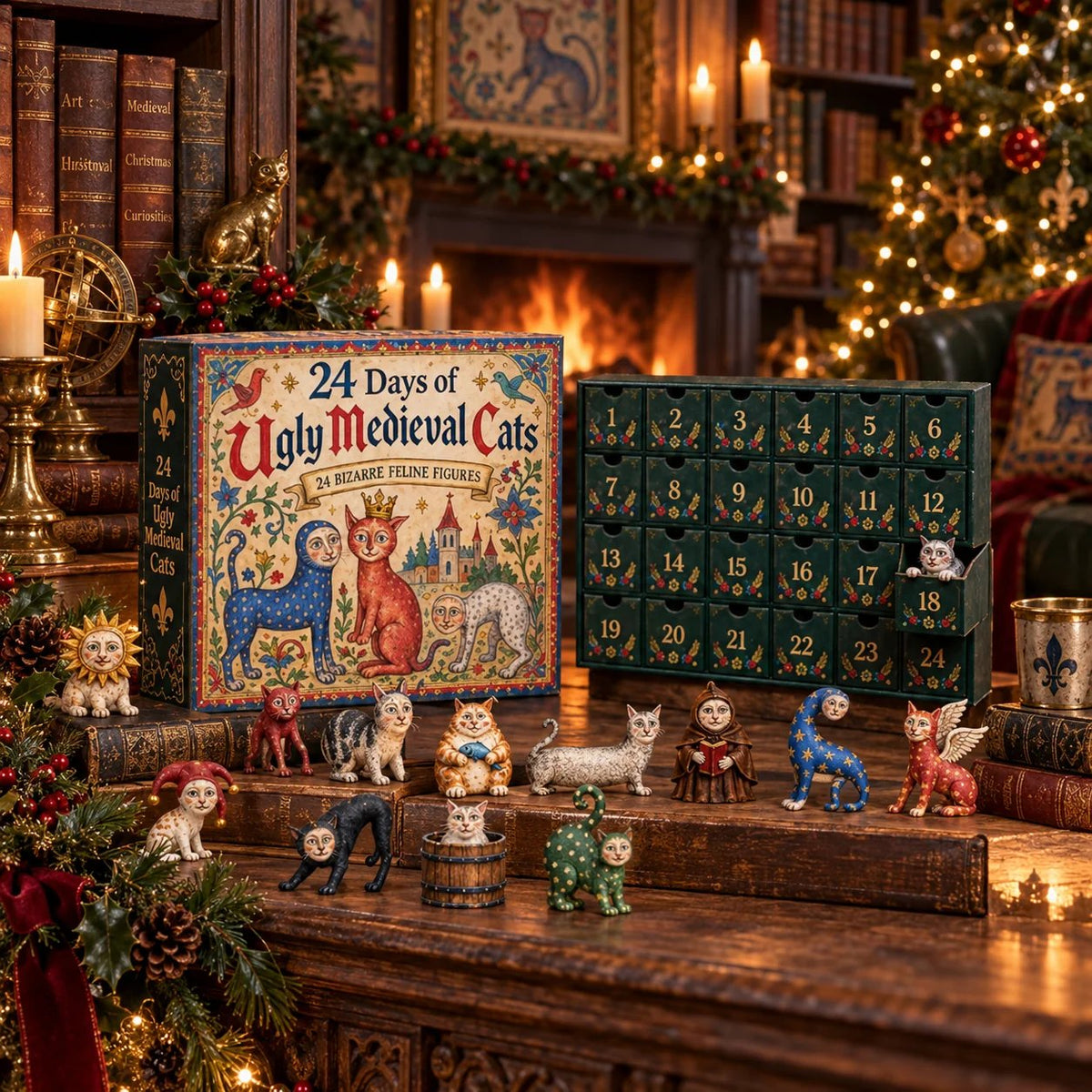 50% OFF | 🐈🏰 24 Days of Ugly Medieval Cats Advent Calendar – 24 Funny Feline Collectibles ✨