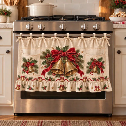 🎄 Christmas Kitchen Tie-On Skirt | Festive Holiday Designs with Pockets & Ruffled Trim
