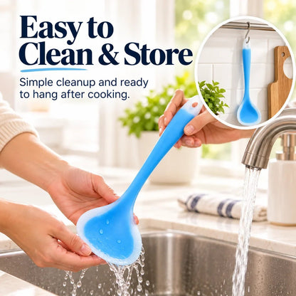 🍳✨ 2-in-1 Silicone Scraper Spoon 🥄💙 Flexible Edge for Easy Scooping, Mixing & Scraping 🧁🍯 Non-Scratch Kitchen Spatula 🍲🌈 5 Colors Available