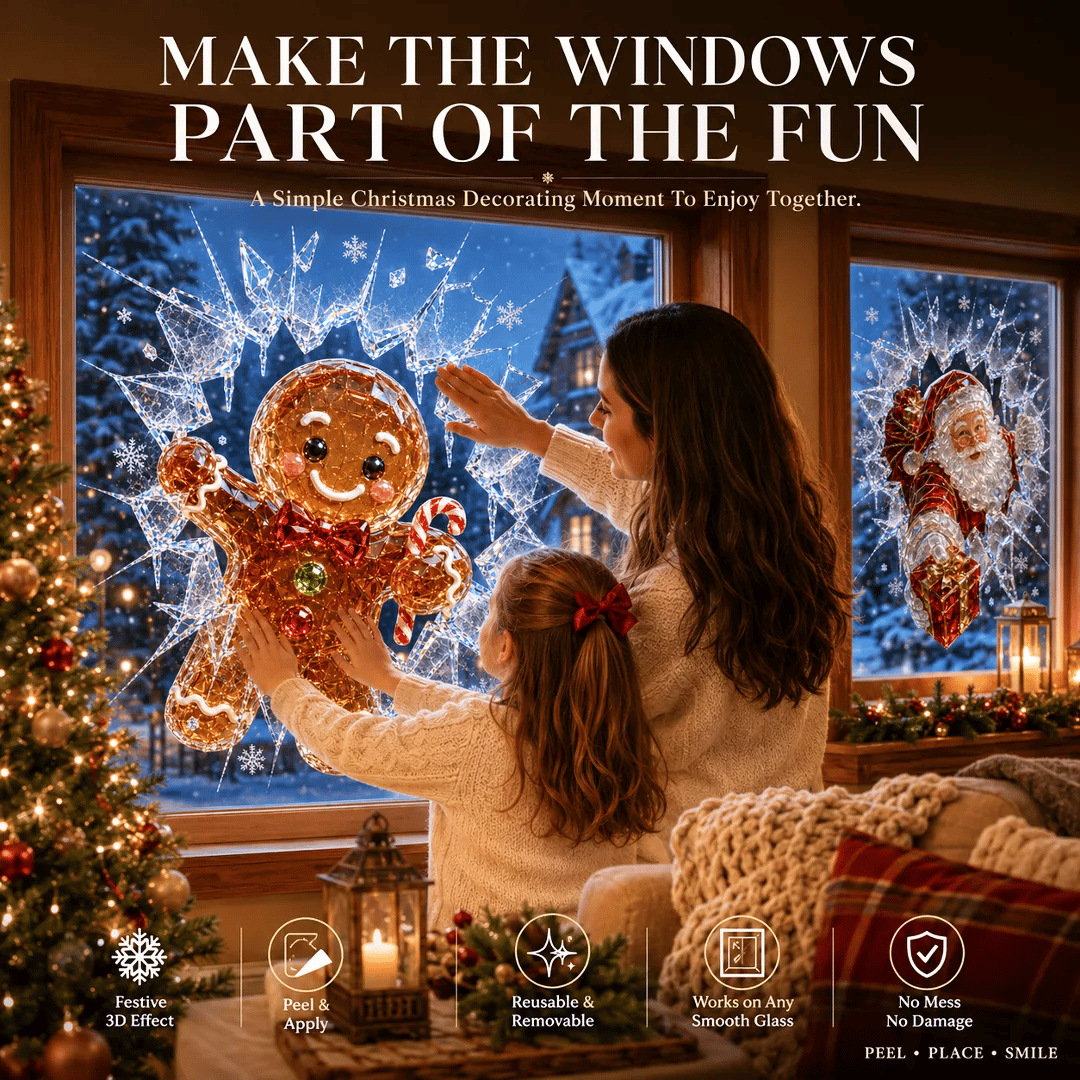 🔥 Last Day 50% OFF - 3D Crystal Christmas Window Decal 🎄 Shattered-Glass Holiday Decoration