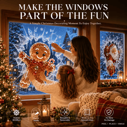🔥 Last Day 50% OFF - 3D Crystal Christmas Window Decal 🎄 Shattered-Glass Holiday Decoration