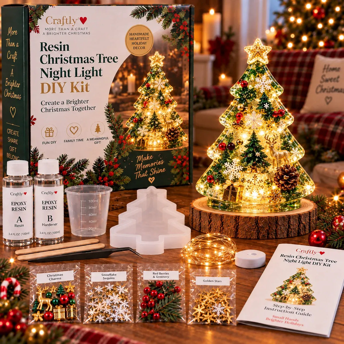 🎄 Resin Christmas Tree Night Light DIY Kit – Beginner-Friendly Craft Set