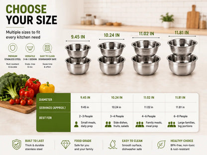3-in-1 Stainless Steel Kitchen Prep Set – Grater, Colander & Mixing Bowl