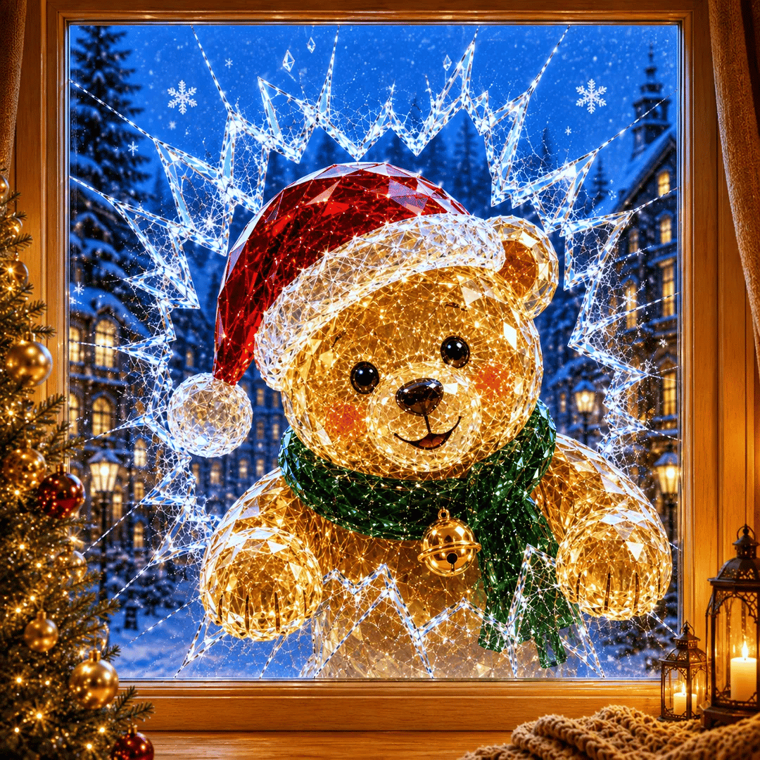 🔥 Last Day 50% OFF - 3D Crystal Christmas Window Decal 🎄 Shattered-Glass Holiday Decoration