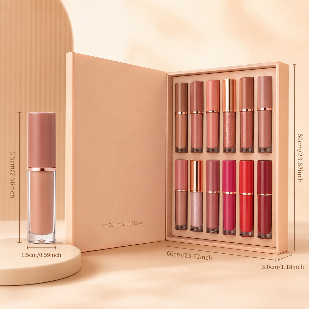12 Color Matte and Pearlescent Liquid Lipstick Set