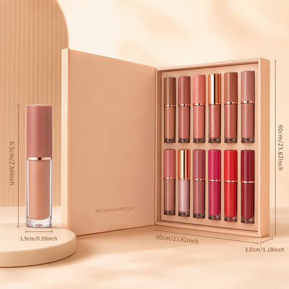 12 Color Matte and Pearlescent Liquid Lipstick Set