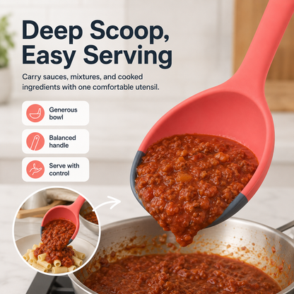 2-in-1 Silicone Scoop & Scraper Spoon – Multi-Purpose Cooking & Serving Utensil