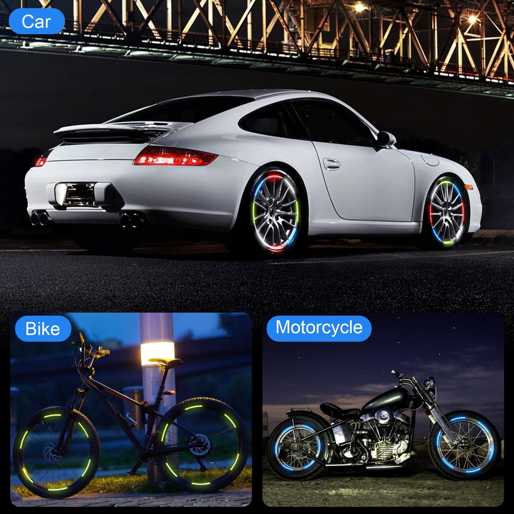 20 PCS Creative Wheel Hub Rim Reflective Stickers