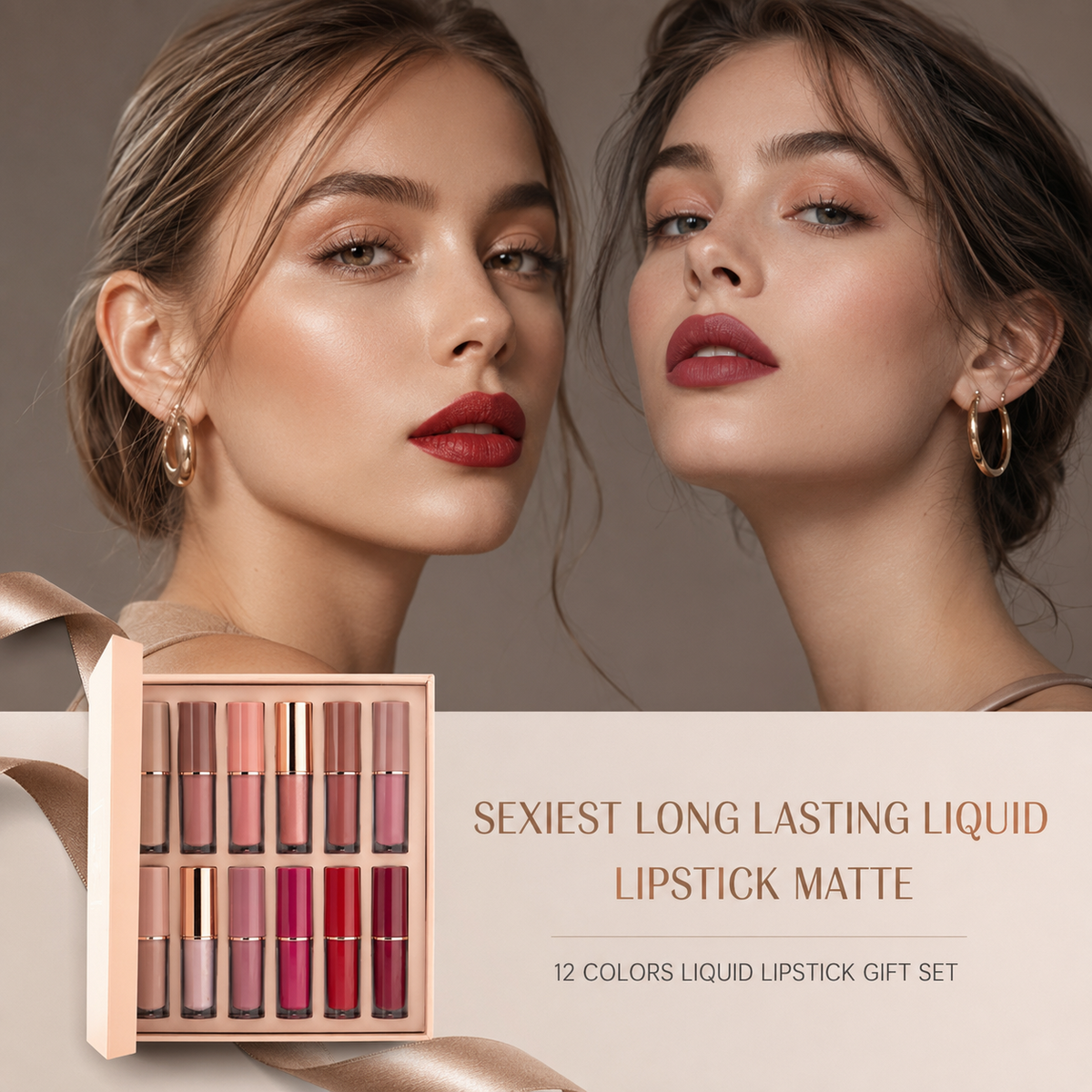 12 Color Matte and Pearlescent Liquid Lipstick Set