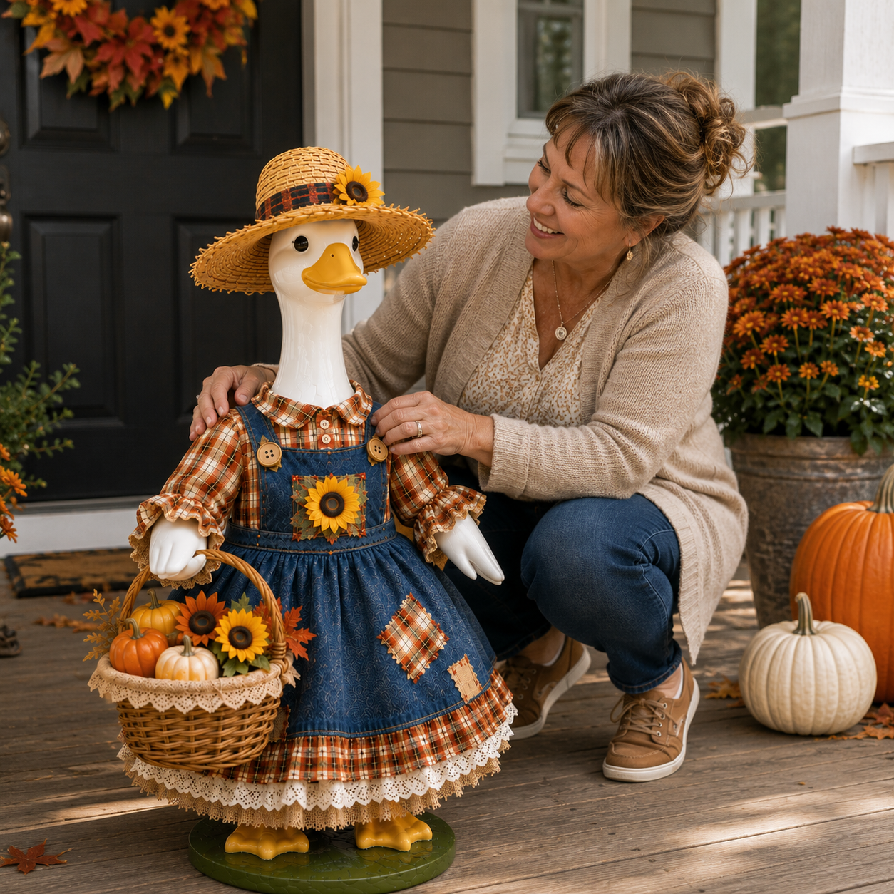 🌻  New 23" Sunflower Harvest Goose Outfit™ | Autumn Farmhouse Porch Decor（