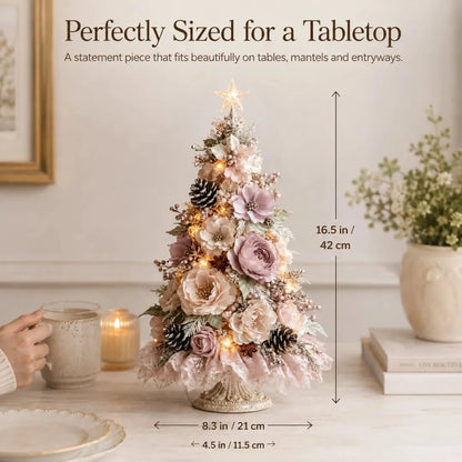 🌸 Pre-Decorated Blush Floral Tabletop Christmas Tree – Cordless Romantic Holiday Decor ✨