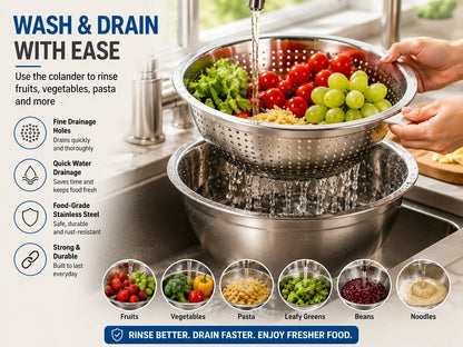 3-in-1 Stainless Steel Kitchen Prep Set – Grater, Colander & Mixing Bowl