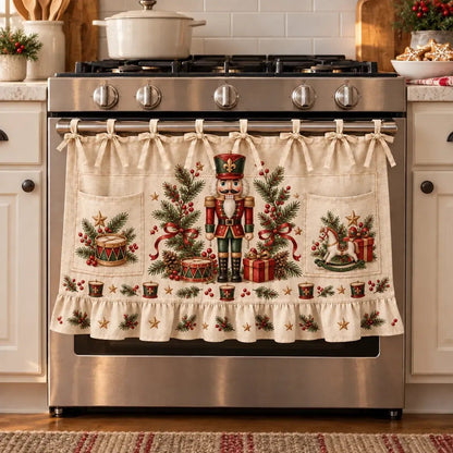 🎄 Christmas Kitchen Tie-On Skirt | Festive Holiday Designs with Pockets & Ruffled Trim