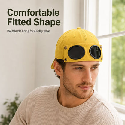 Vintage Baseball Cap with Flip Down Protective Goggles