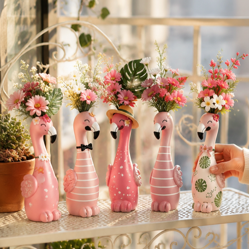🦩Cute Flamingo Decorative Vase 🌸 5 Styles Resin Figurine Vase Tabletop Centerpiece Indoor Home Shelf Decor Gift（副本）