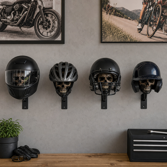 Skull Motorcycle Helmet Holder – Punk Skull Wall Mount Rack for Helmets, Jackets & Garage Decor