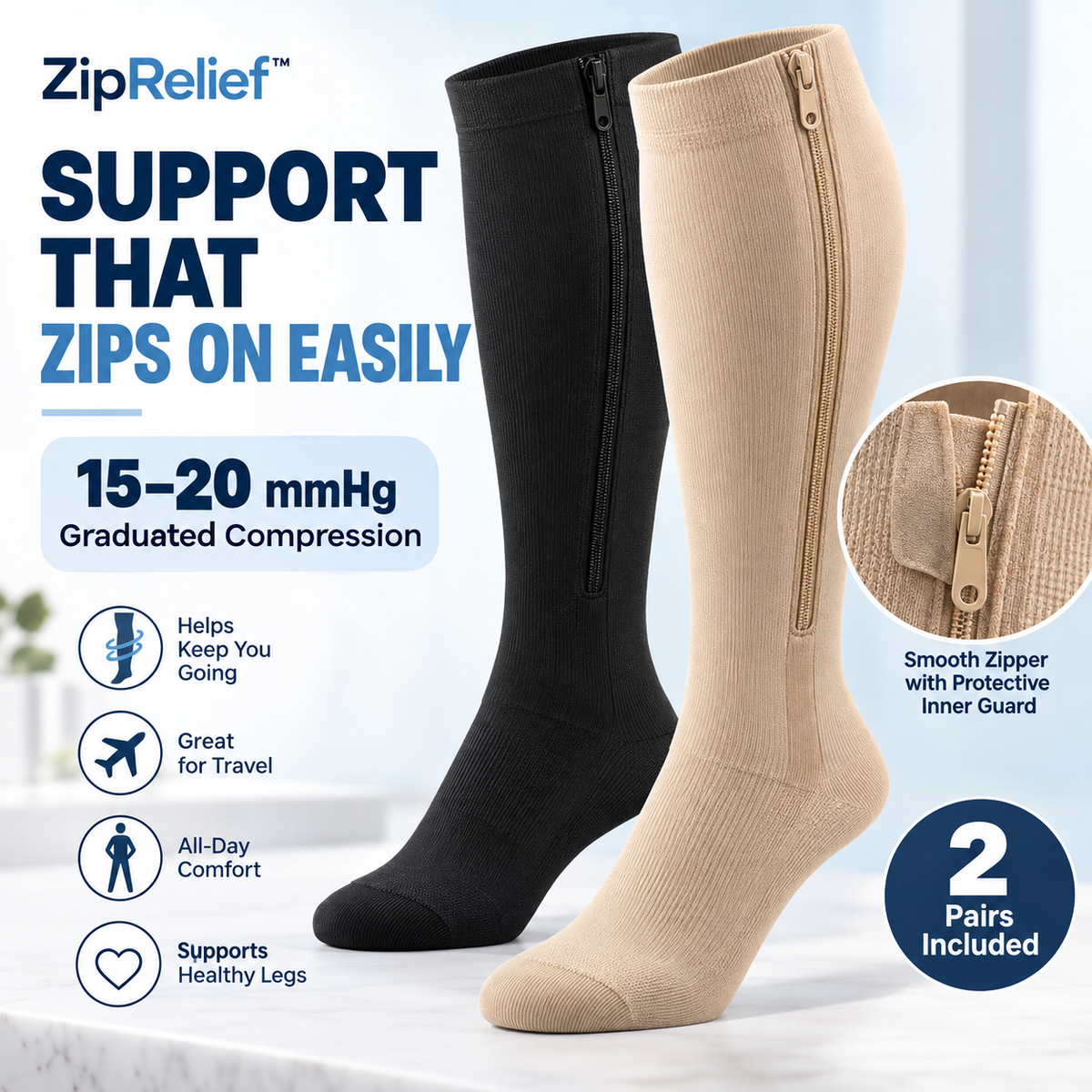 ZipRelief™ Compression Socks – 2 Pairs